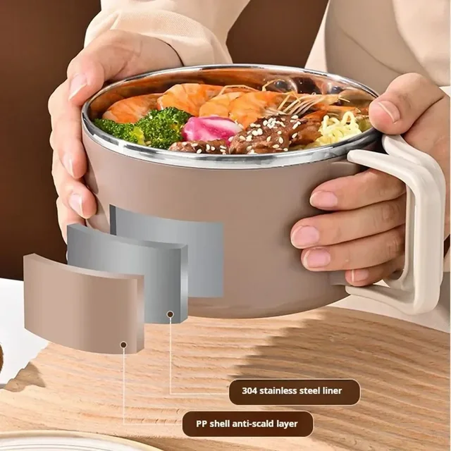 Boîte à lunch micro-ondable en acier inoxydable 304, bol à chaleur avec couvercle, proximité inable, léger avec poignée 4