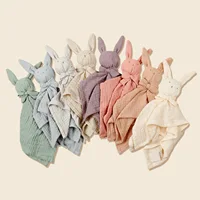 Cotton Gauze Baby Comforter Blanket Cartoon Rabbit Baby Sleeping Doll Solid Color Security Blanket for Infant Kids 2