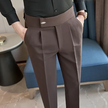 2025 Fall/winter New Waistband Elastic Naples Design Suit Pants for Men,Chocolate Brown Fashion Versatile Men's Casual Truousers 1