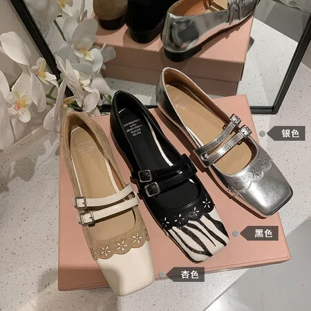 Low Heels Mary Janes Shoes for Women Dress Pump 2024 Cowhide Genuine Leather Women's Heeled Party Office Wedding Lolita Shoes