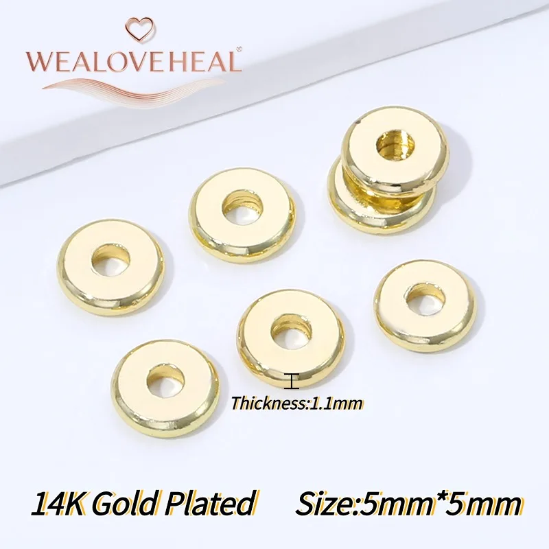 4/5/6 mm 14K vergoldete runde Abstandshalter-Flachperlen, glatte Trennperlen aus Messingmetall für die Schmuckherstellung, DIY-Armbandzubehör – Detail 22