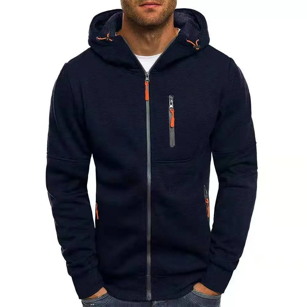 New fashionable Korean style slim fit zipper decorated hoodie, casual, stylish and comfortable men's pullover sweatshirt