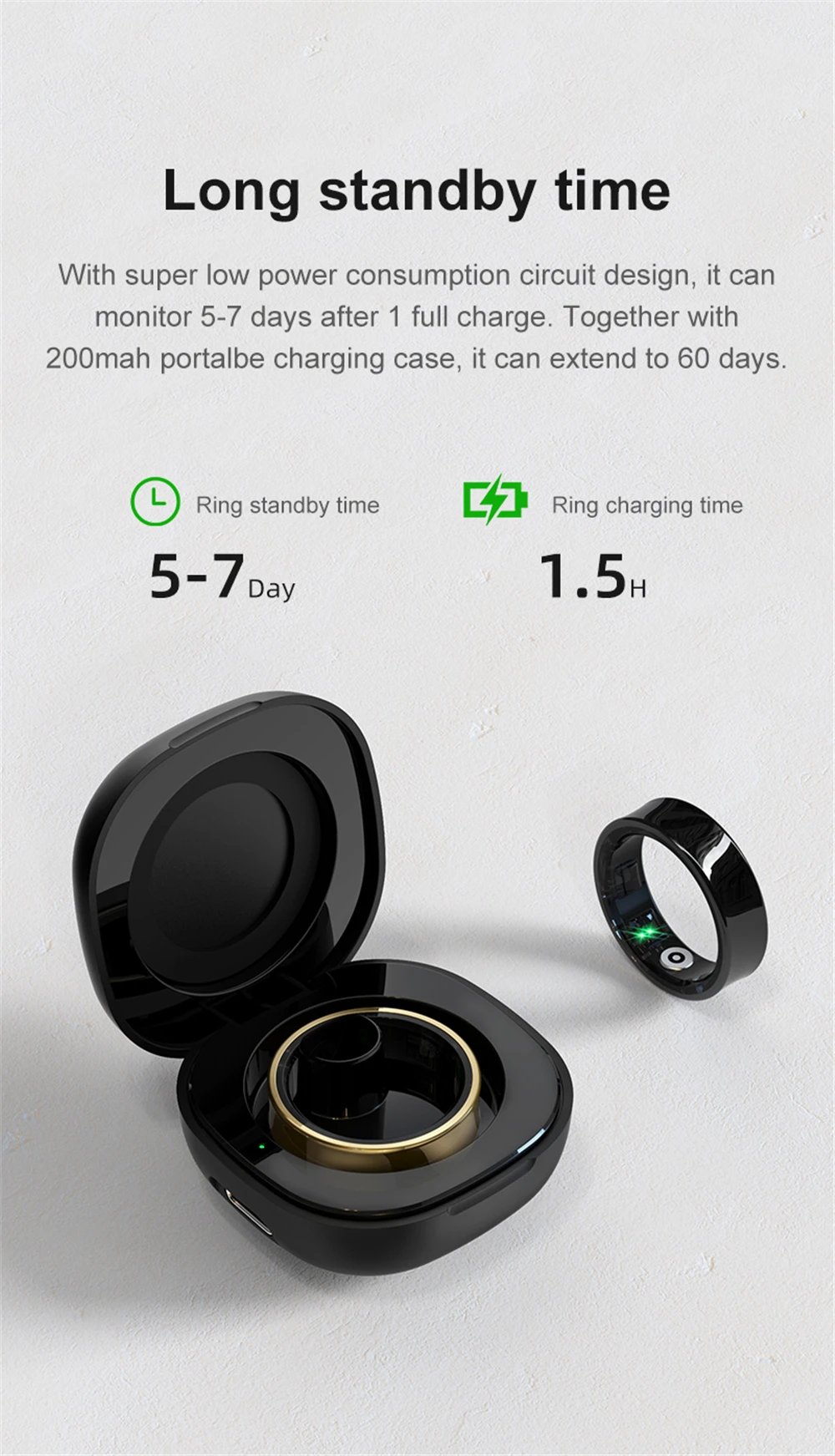New Smart Ring Men Women Charging Case Skin Temperature Health Sleep Monitor 5ATM Waterproof Camera Control Holidays Gifts