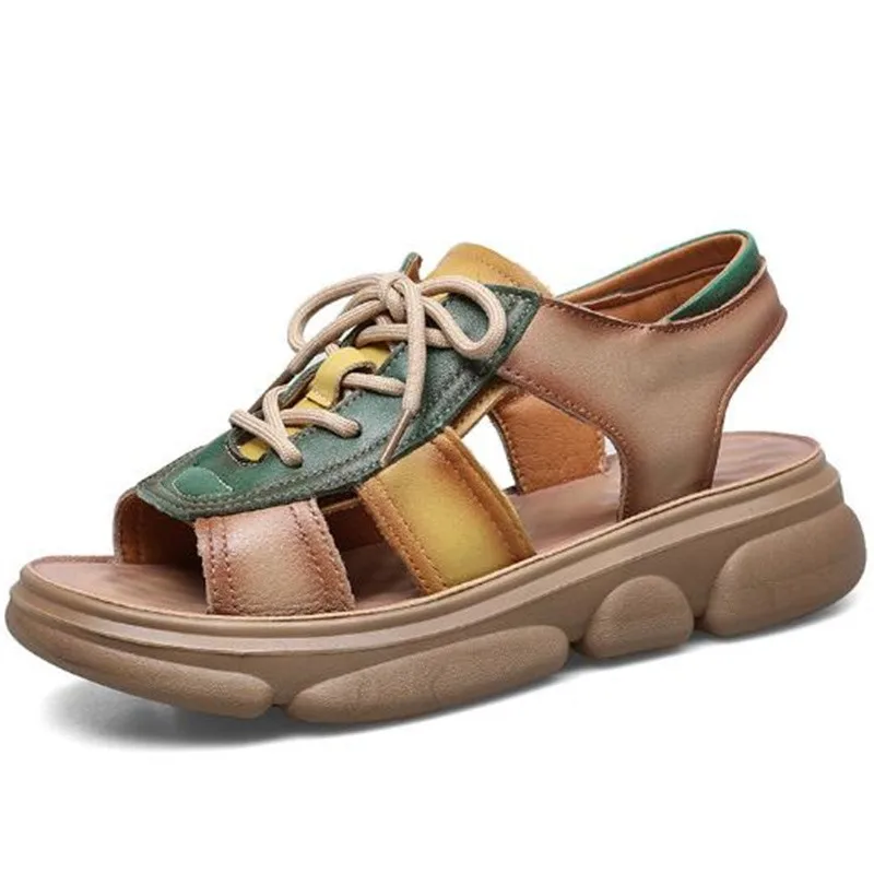 

ZXRYXGS разноцветные римские сандалии из натуральной кожи, женская обувь, новинка 2023, летняя мягкая подошва, шнуровка, платформа, сандалии, трендовые