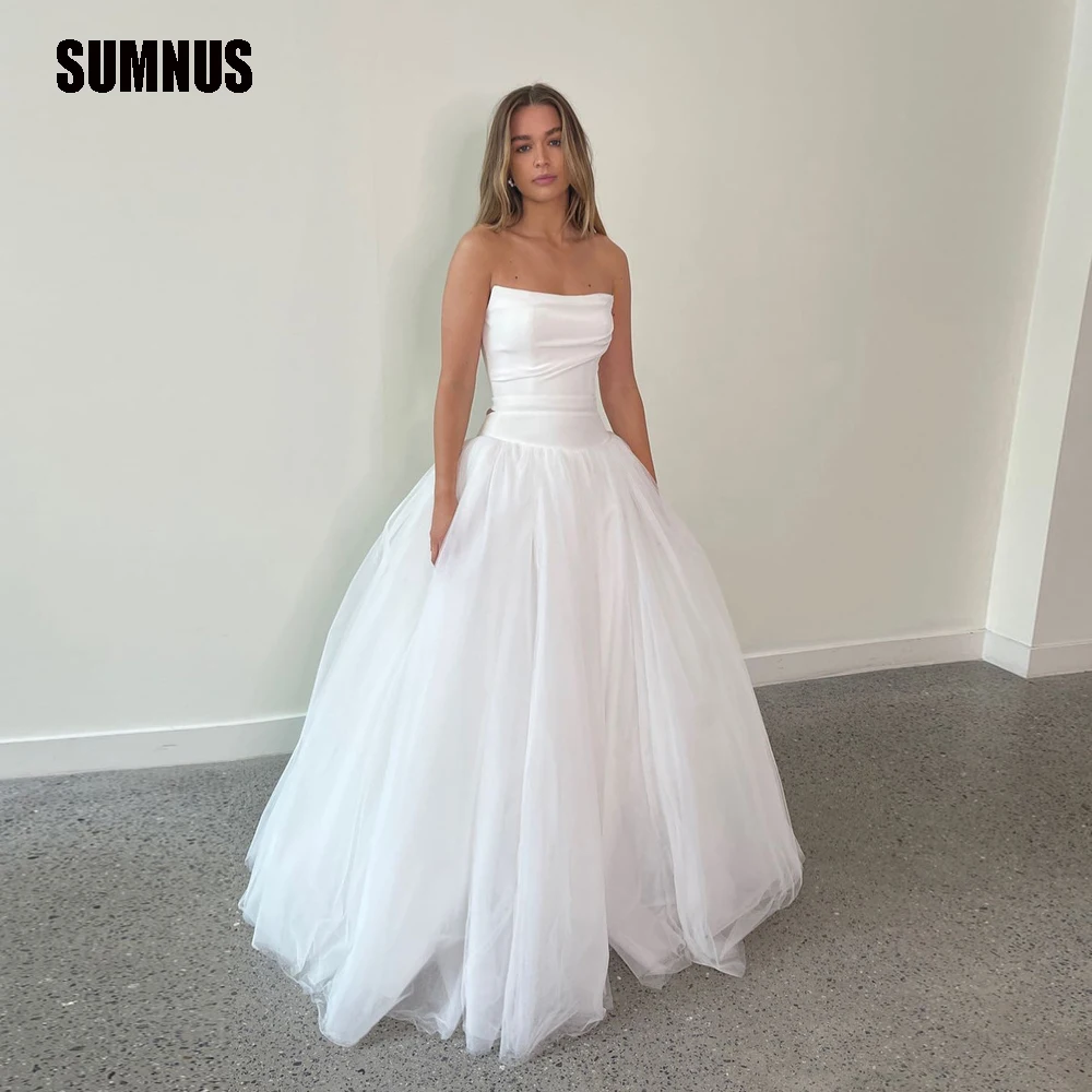 

SUMNUS Elegant Tulle A Line Wedding Dresses For Woman 2024 Strapless Sleeveless Bridal Bride Robe Dress Gowns Vestidos De Novia