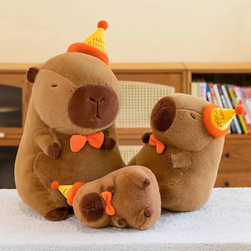 Happy Birthday Hat Capybara Doll 30cm Super Soft Plush Capibara Toys Home Decor Cartoon Anime Stuffed Animal Doll