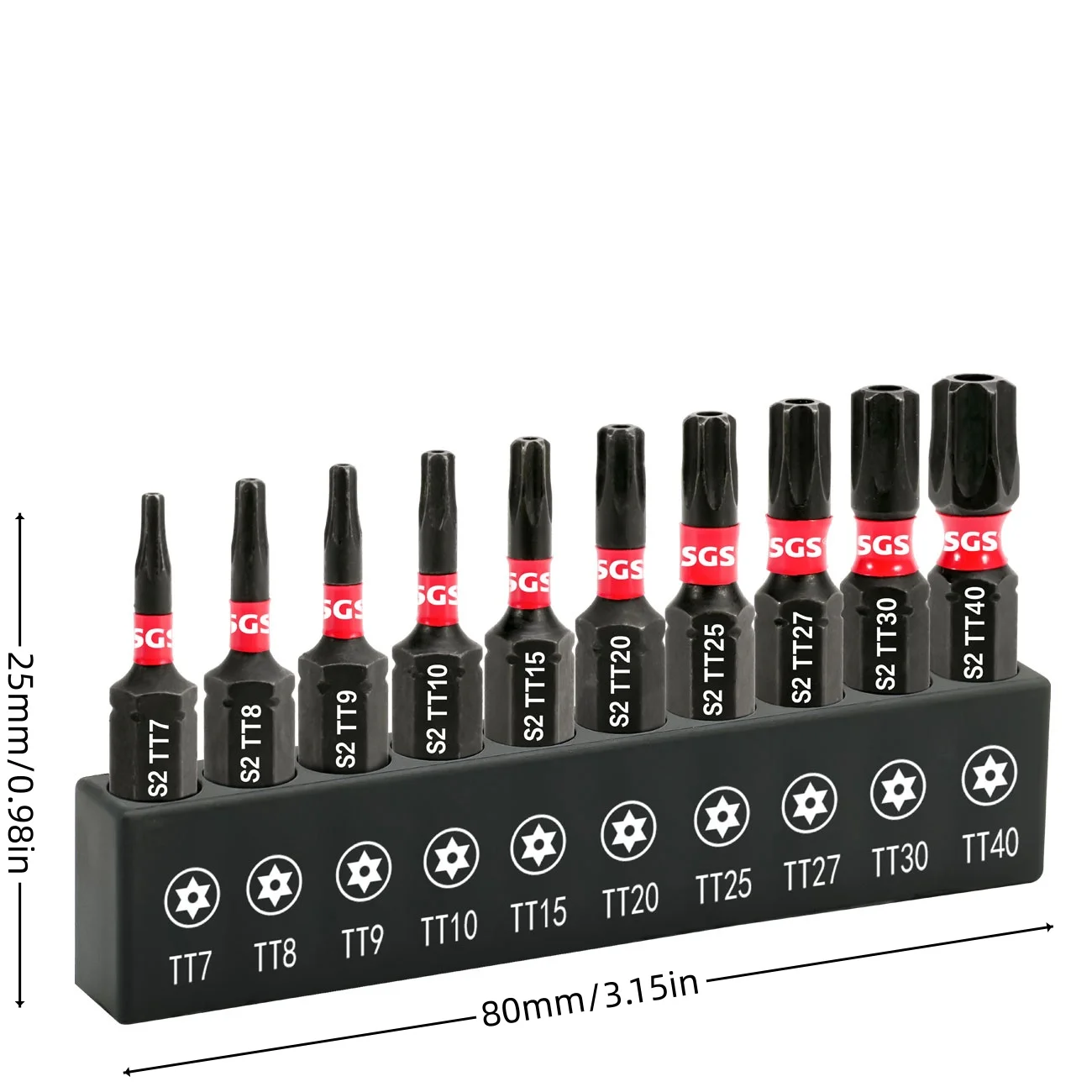 Impact-Resistant S2 Steel Safety Torx Bits 25mm 10 Pieces Screwdriver Bit Set Black Base