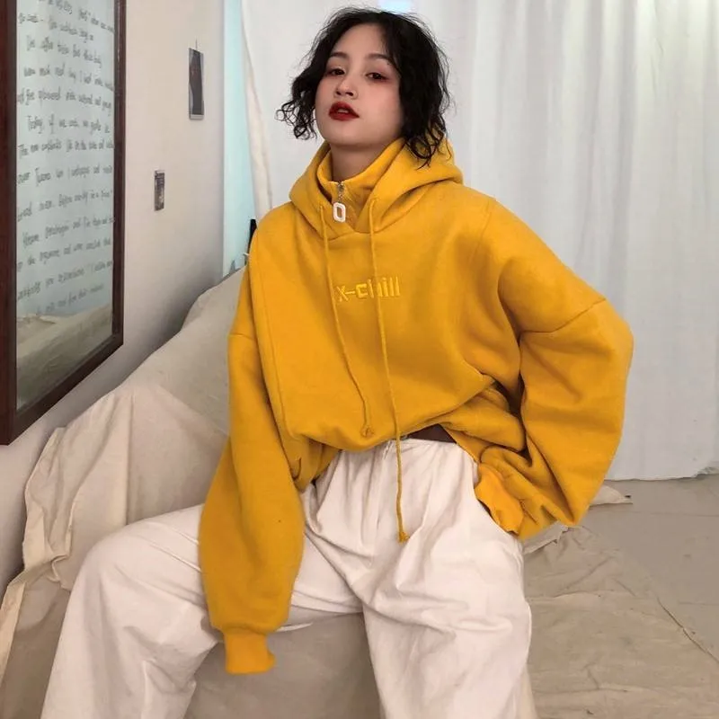 Korean Style Simple Casual Soft Loose Solid Women Hoodies Autumn Winter Trendy Ulzzang Streetwear Female Thick Pullover Clothing