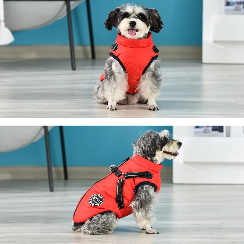 Winter Dog Jacket – Waterproof Fleece Coat with Harness for Dogs