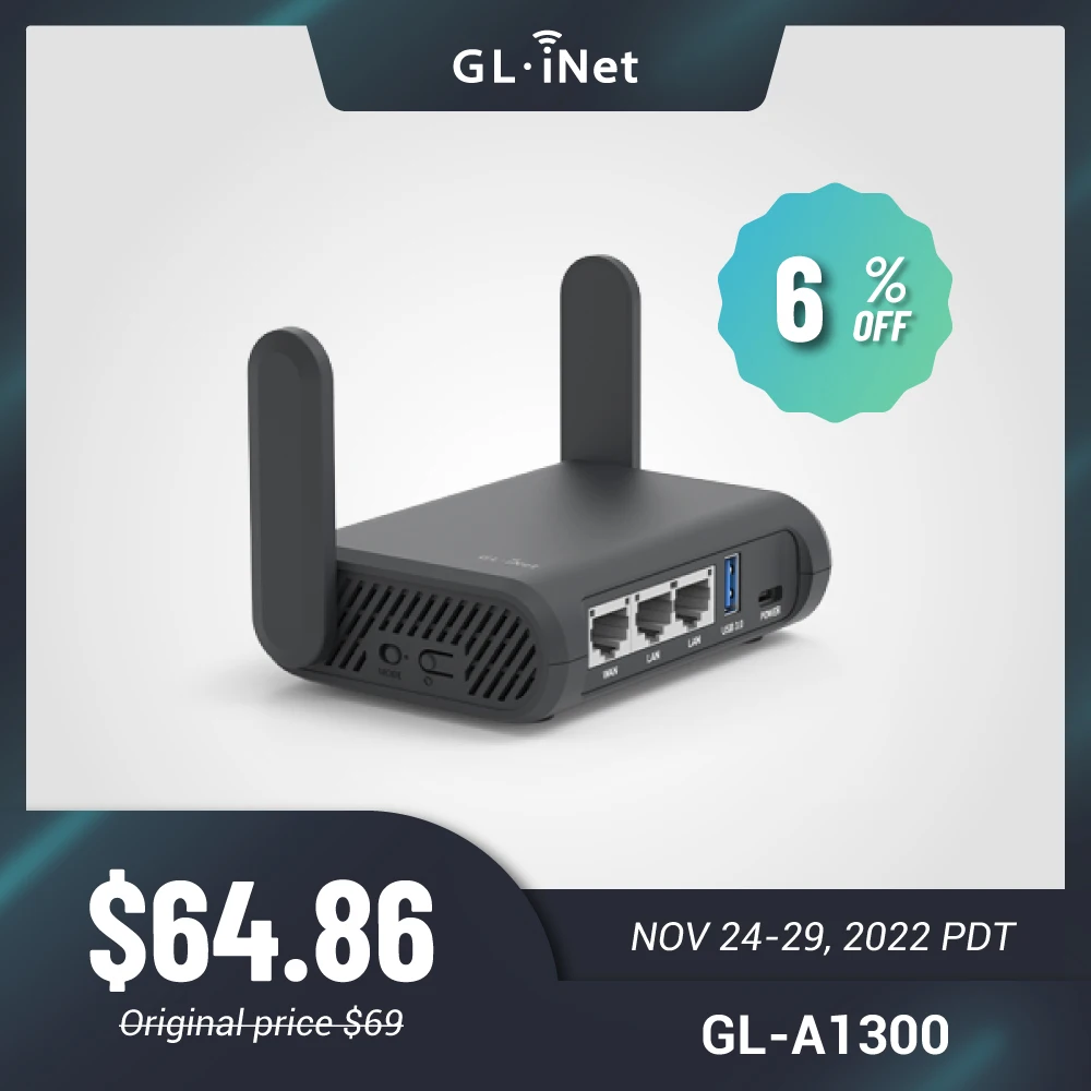 GL.iNet GL-A1300 Wireless VPN Encrypted Travel Router(Slate Plus) – Pocket-Sized, Open Source, NAS