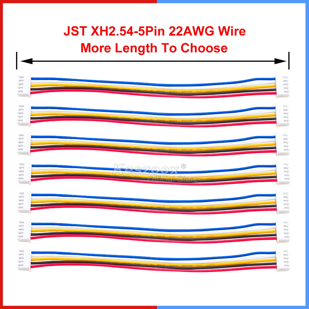Keszoox JST XHP-5 XH 2,54 mm 5-poliger Stecker und Buchse, Gehäuse mit 22 AWG-Draht, 10–100 cm PCB-Kabelbaum – Detail 5
