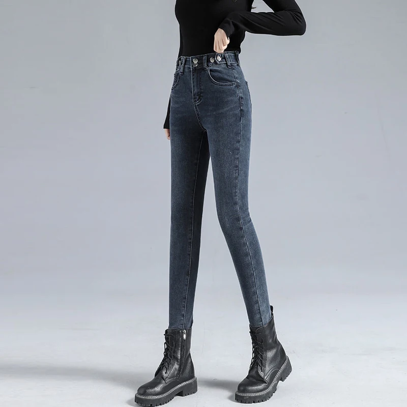 New Casual Jeans Women's Stretch High Wasit Skinny Slim Pencil Pants Korean Fashion Elegant Retro Simple Denim Trousers Female cargo jeans