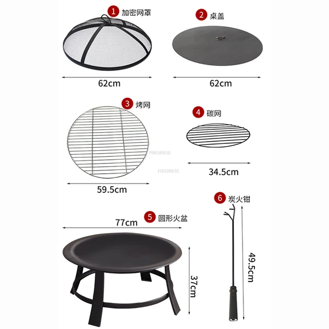 Vintage Kerek Tűz Gödrök Kültéri Udvari Grill Állvány Kemping Kemence Otthoni Faszén Kályha Beltéri Fűtés Brazier Asztal - Image 6