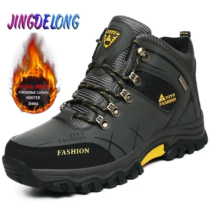 Winter snow boots men boots Winter Men's Snow Boots Plush Warm Waterproof Leather Sneakers Motorcycle Boots Outdoor