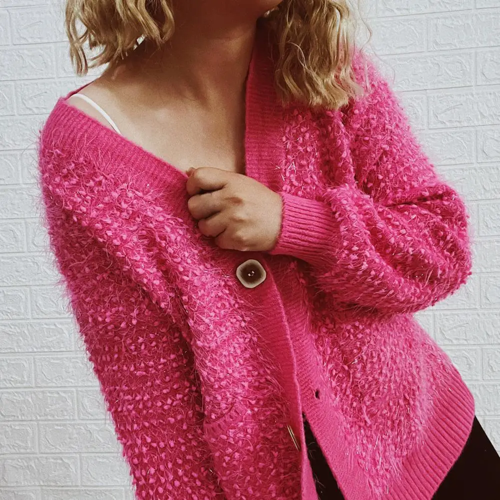 

Stylish Women Knitwear Two Pockets Soft Knitted Cardigan Autumn Winter Solid Color Buttons Placket Knitted Coat