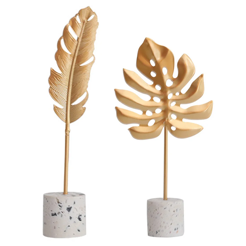 

2pcs Metal Leaf Sculpture Artistic Statue Monstera Leaf Figurine Table Home Decoration With Base