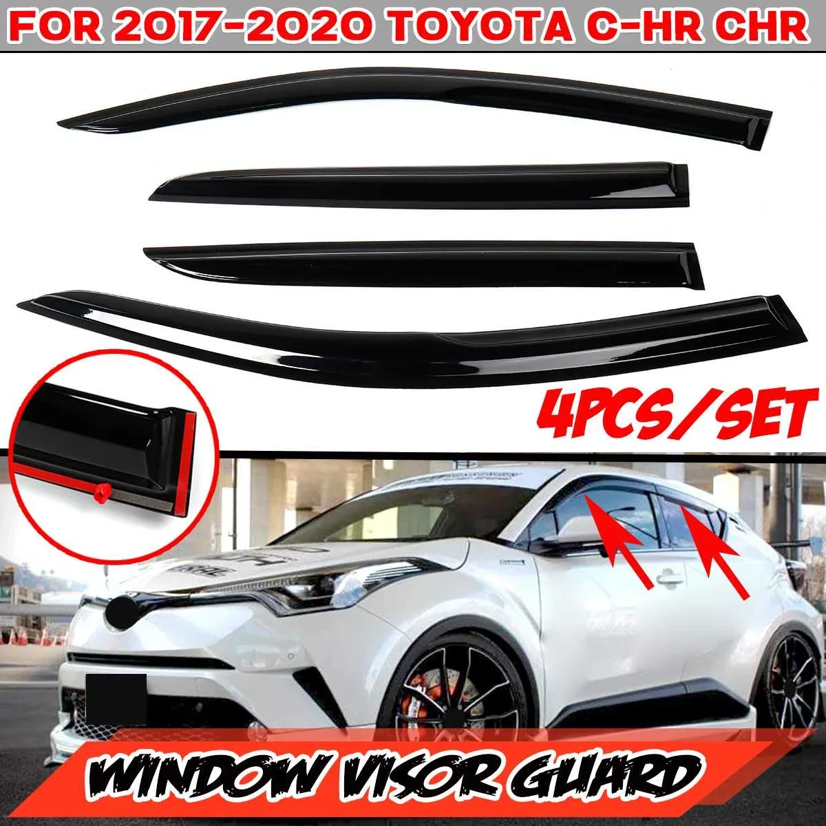 Chr Car Side Window Deflettore Window Visor Vent Per Toyota C-Hr Chr 2017-2020 Shields Sun Rain Guards Tende Da Sole Rifugi Body Kit