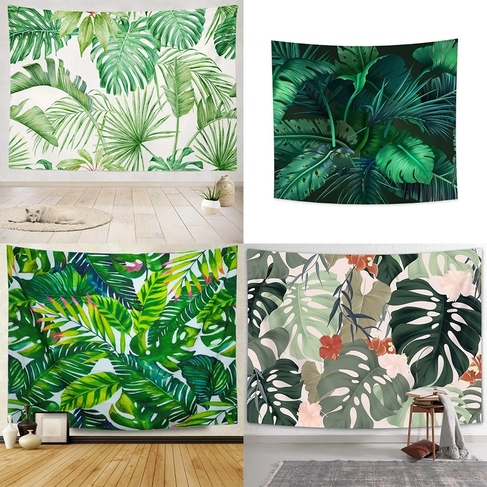 

Green leaf pattern tapestry tropical leaves background cloth home decoration bedroom living room dormitory wall hanging cloth