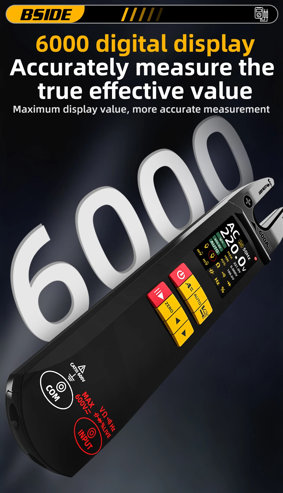 U5 Clamp Meter Open-Jaw DC AC 600A Smart TRMS Digital Multimeter Amp Capa Diode