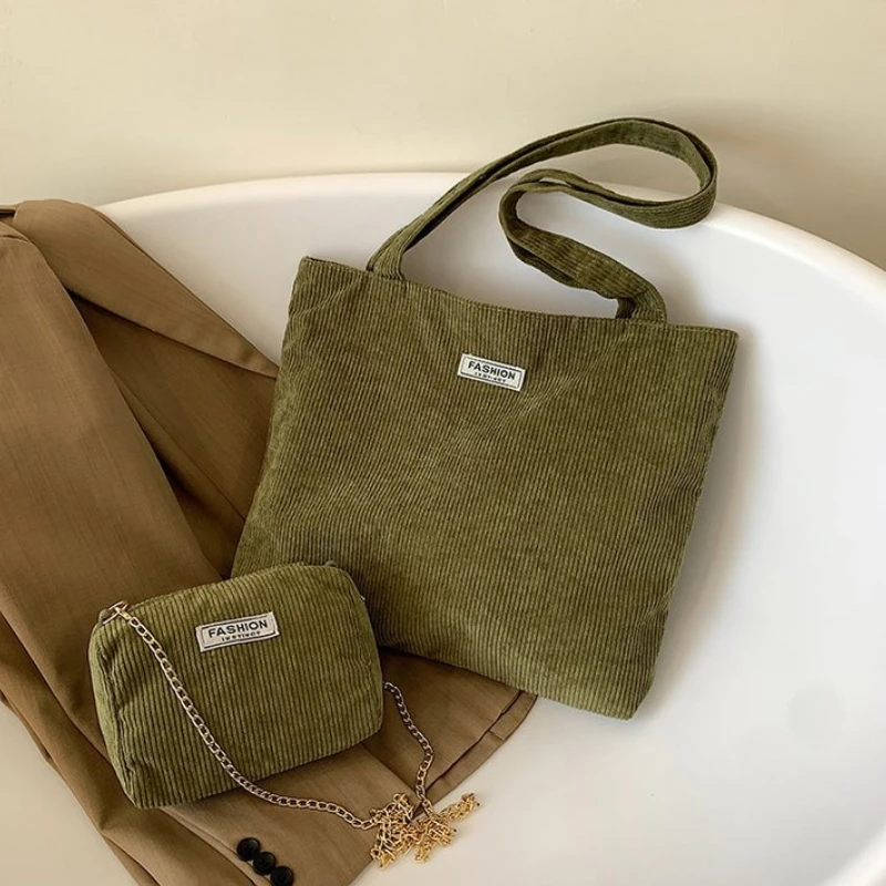 New Fashionable Flow Large Capacity Casual Lightweight Corduroy Handbag Fashionable Street One Shoulder Package
