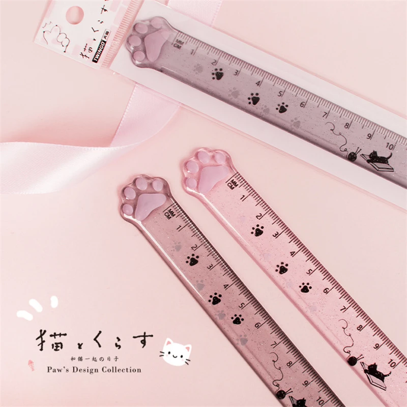 Cute Cat Paw Plastic Straight Rulers Kawaii School Office Supplies Planner Accessories Student Prize - 2