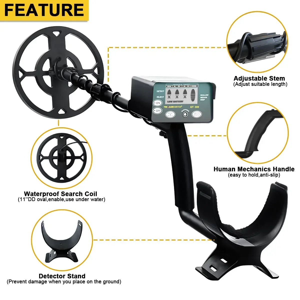 Treasure Hunter GT300 Metal Detector Professional Underground Detector De Metales Pinpointing Gold Detector Waterproof IP68 2