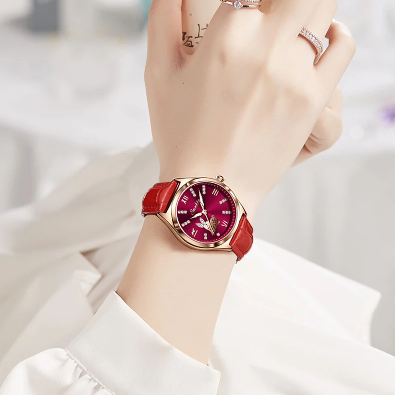 LIGE Women's Watches Sunkta Brand Luxury Fashion Leather Watch Women Female Quartz Wristwatches Montre Femme Relogio Feminino