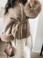Manteau en laine à col écharpe de couleur unie, décontracté, à la mode, simple boutonnage, poche, vêtements d'extérieur amples, nouvelle veste Highstreet 2025 6