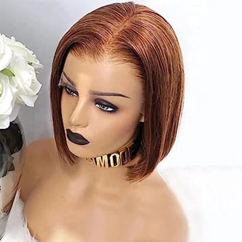 

AIMEYAWIG 10 Inch Brown Lace Front Wigs Human Hair Brazilian Remy Hair 13x6 Trans 150%parent Lace Front Straight Short Bob Wig