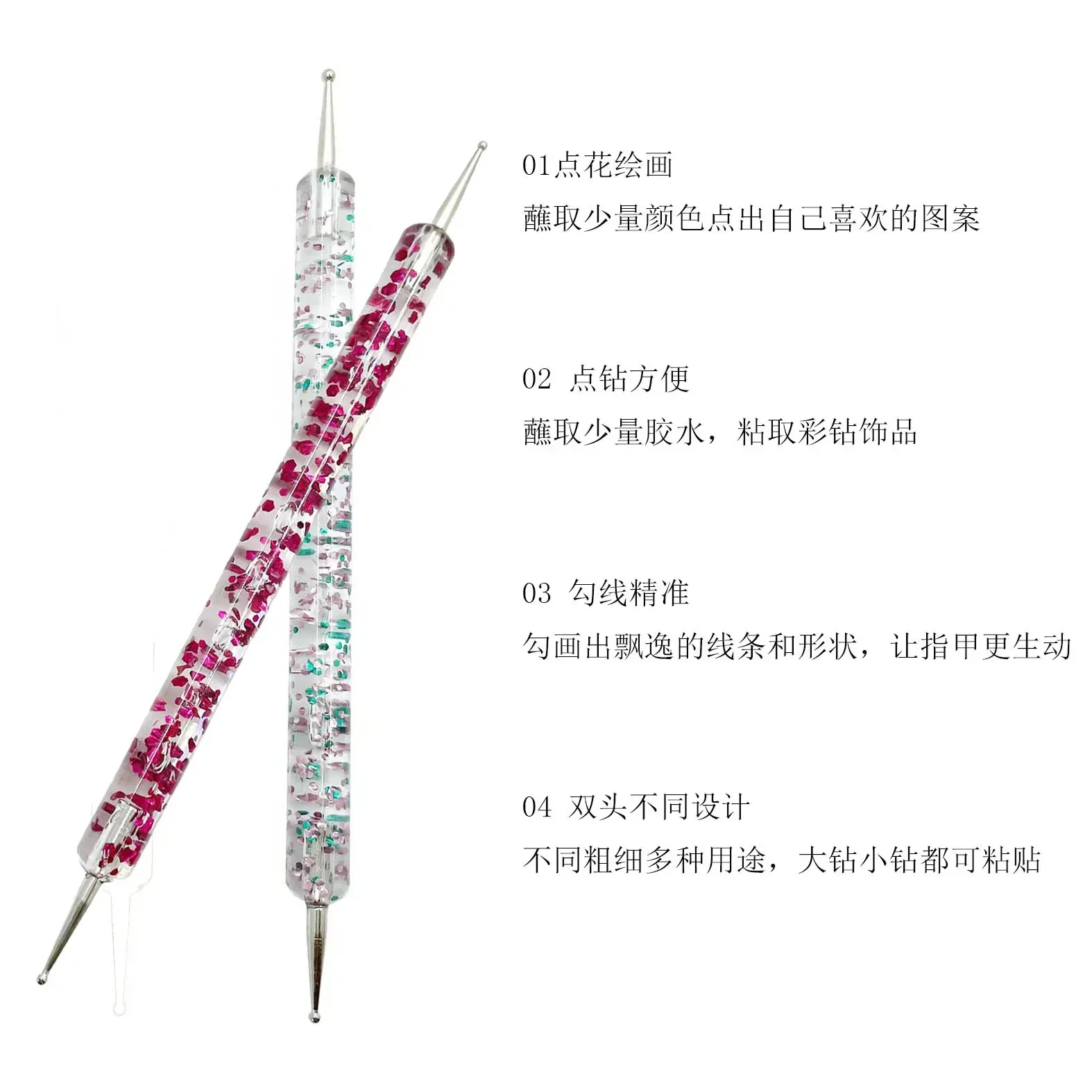 5Pc Rhinestone Design Dual End Acrylic Nail Art Carving Dotting Pen Tip Liner Painting Drawing Brush Gel UV Polish Manicure Tool 6