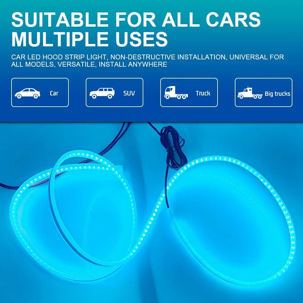 Car LED Strip Lights 150cm 180cm Waterproof Universal Engine Hood Guide Decorative Light Bar Flexible DRL Daytime Running Light led strip lights led car lights led lights led atmosphere lamp led light strip led car decorative lights led car decoration lamp car ambient lights led atmosphere lighting led interior lights