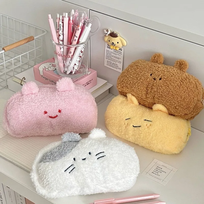 

Ins Cute Soft Cat Bear Pencil Bag Large Capacity Pen Case Plush Cosmetic Bag Back To School for Girls Student Supplies Gift