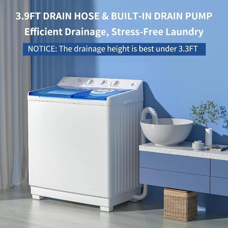 Portable Washing Machine, 40Lbs Compact Washing machine,Twin Tub Laundry Washer Machine Built-in Drain Pump,Semi-Automatic 24Lbs 4