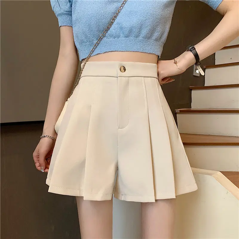 ladies clothes 2022 Women's Summer Fashion High Waist Pleated Shorts Female Casual Loose Wide-leg Shorts Ladies Solid Color Suit Shorts S37 plus size womens clothing