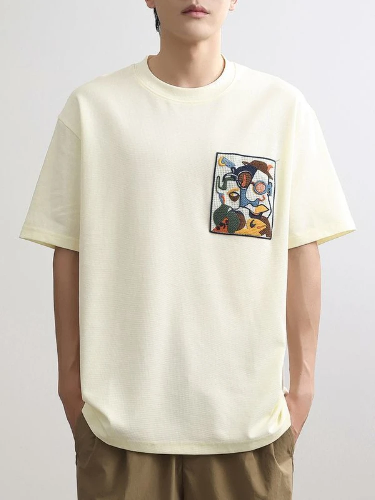 تي شيرت رجالي برقبة دائرية فضفاض مطرز تي شيرت رجالي ملابس الشارع الشهير ملابس جمالية عتيقة للحفلات بسعر الجملة ملابس رخيصة