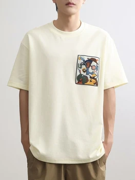 T-shirt da uomo O Collo Ricamo allentato T-shirt maschili Camicie Streetwear Abbigliamento estetico Vintage Party All'ingrosso Abiti economici Top