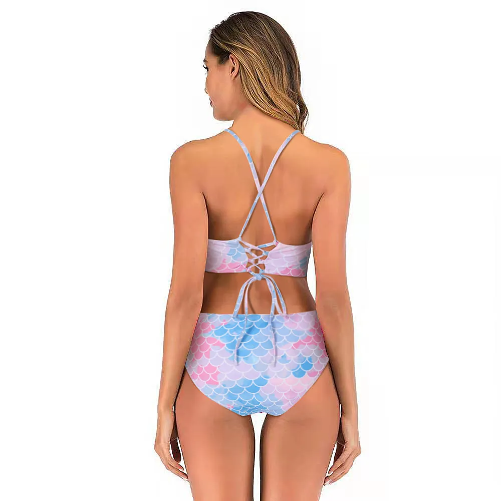 The 2023 New Bikini Ladies' Split-body Fish-scale Slimming And High-waisted Back Strap Swimsuit