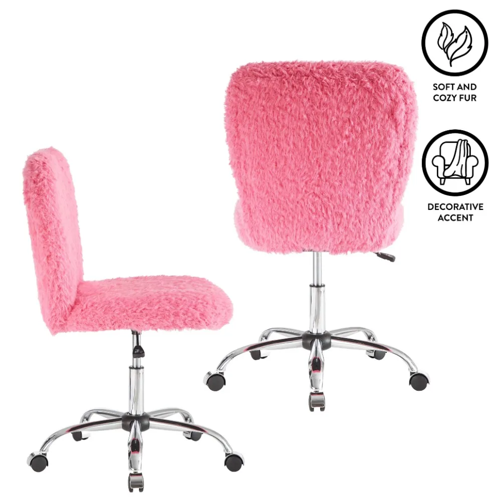 Adjustable Height Office Chairs Polyester Faux Fur Armless Swivel Task Office Chair Computer Armchair White Mid Back Furniture 4