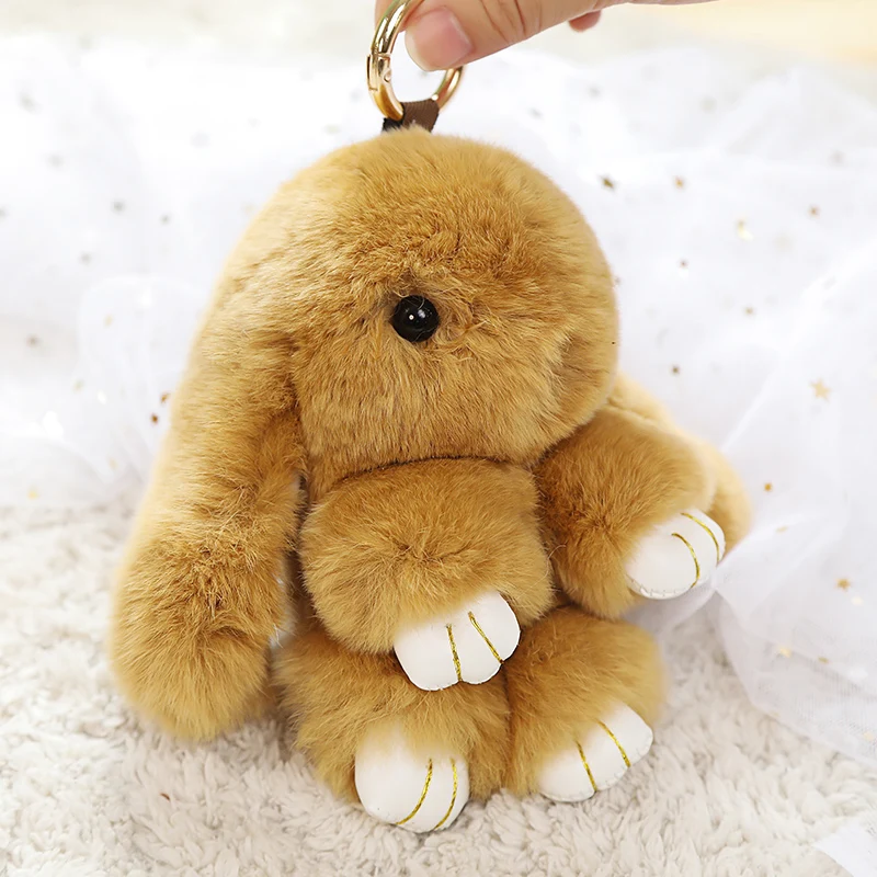 15CM Rex Rabbit Fur Rabbit Plush Pendant Kawaii Plush Bunny Backpack  Pendant Keychain Pendant Kids Birthday Gift Boy Girl Gift