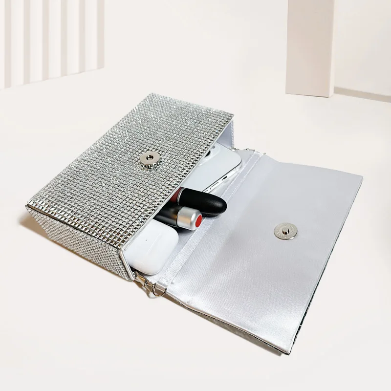 Diamant klar Kristall Box Abend Clutch Tasche Frauen Shinny Strass Geldbörsen und Handtaschen Kette Schulter Hochzeits feier Taschen – Detail 9