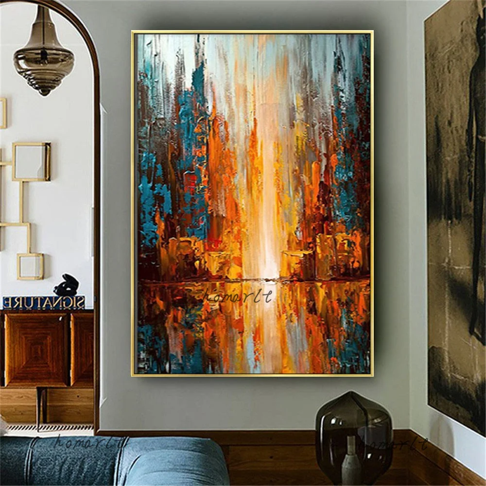 

Erupting Flames Poster 100% Handmade Abstract Sunrise Oil Painting Modern New Design Wall Art For Living Room Decor Picture Gift