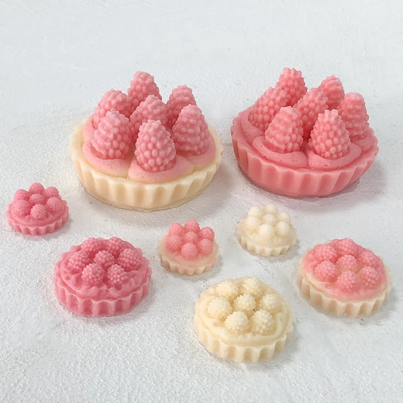 3D Strawberry Egg Tart Candle Silicone Mold Birthday Scented Dessert Making Soap Plaster Resin Fondant Cake Mousse Party Gift