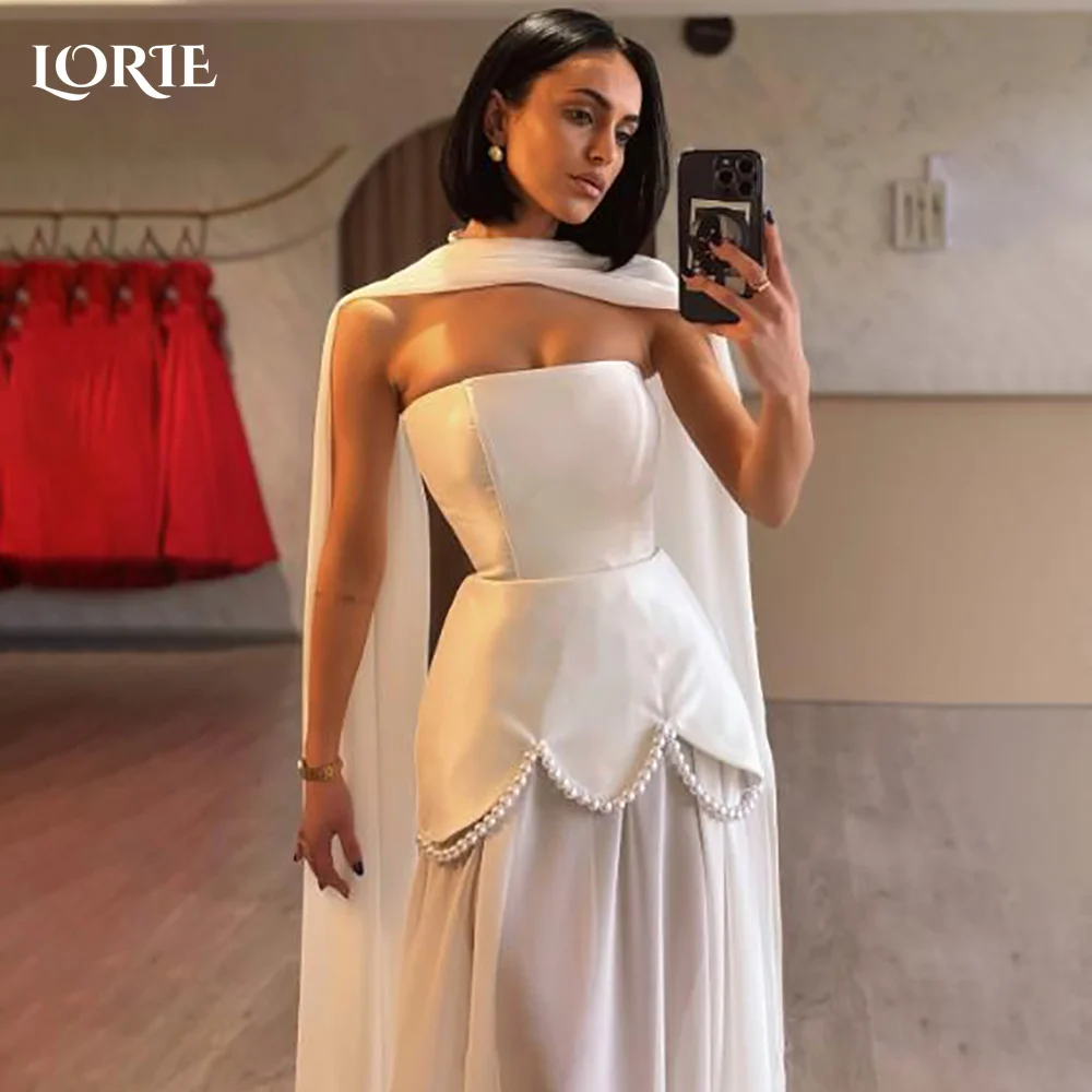 LORIE Pearls Wedding Dress Strapless A-line Princess Ribbon Bride Gown Illsion Tulle Corset Bride Dress молодожены