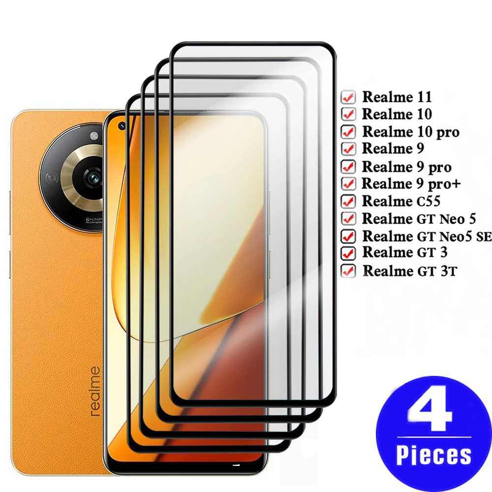 

4PCS cover For Realme GT Neo 5 10 11 9 pro plus 3 3T 2 Tempered glass For Realme GT Neo5 SE C55 protective screen protector film
