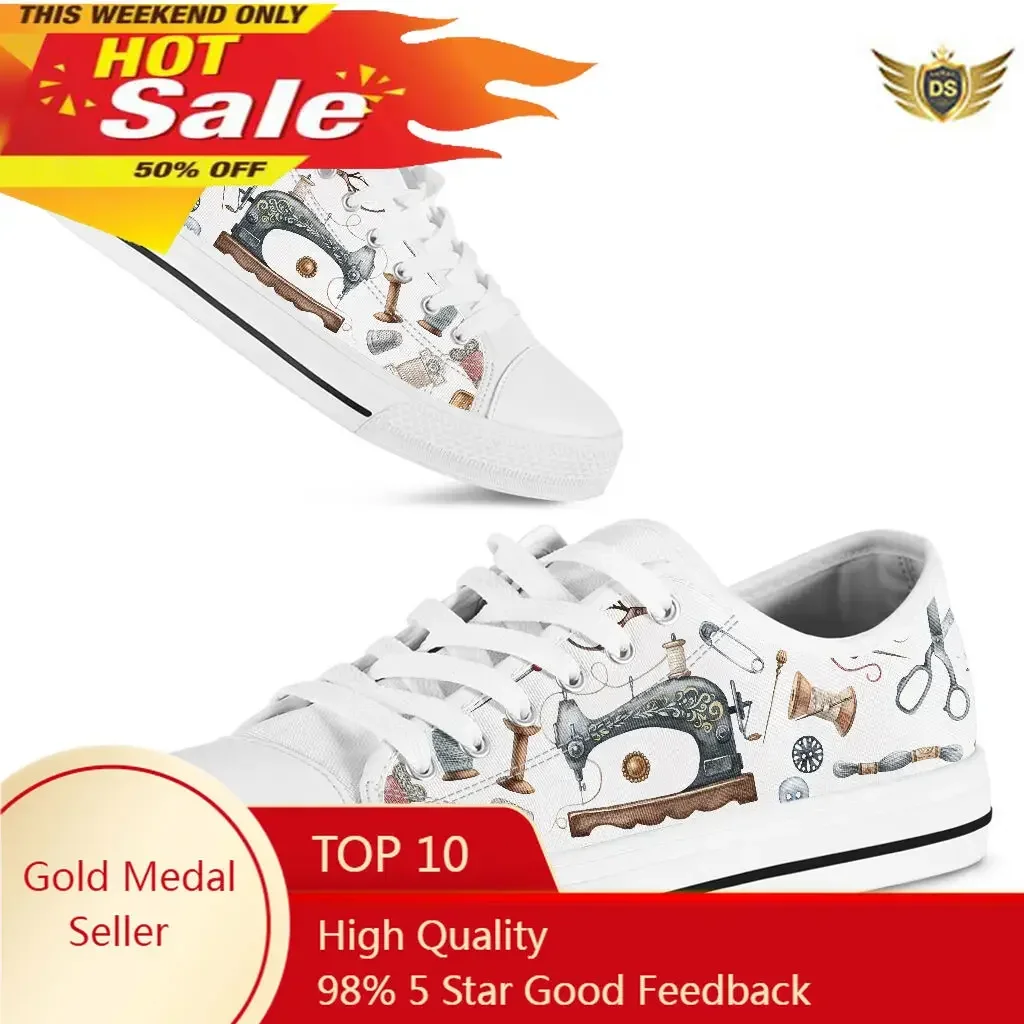 White Women's Canvas Shoes Sewing Lover Trendy Casual Shoes Low Top Breathable Sneakers Zapatos Para Mujer