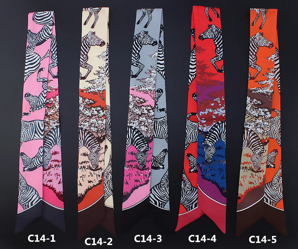 Damenmode Twill Ribbon Seidenschal Vielseitig Zebra Damen Dekorativer kleiner Seidenschal Bundle Taschengriff Haarbandgriff – Detail 35