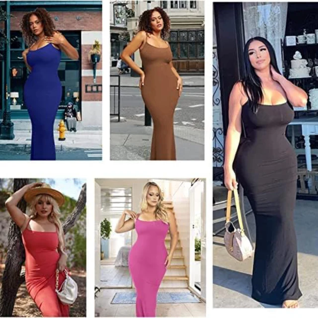 2 In 1 Summer Bodycon Maxi Dress For Women Formal Tummy Control Shapewear Dress With Built In Bra Spaghetti Strap Long Dress 3