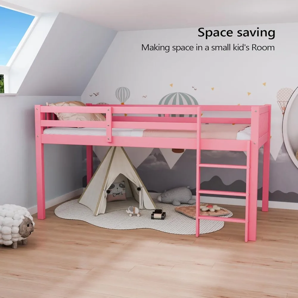 Bed Twin Size with Stairs, Wooden Toddler Loft Bed for Kids, Junior，Young Teens，Pine Wood Twin Bed Frame, Space-Saving Design 2