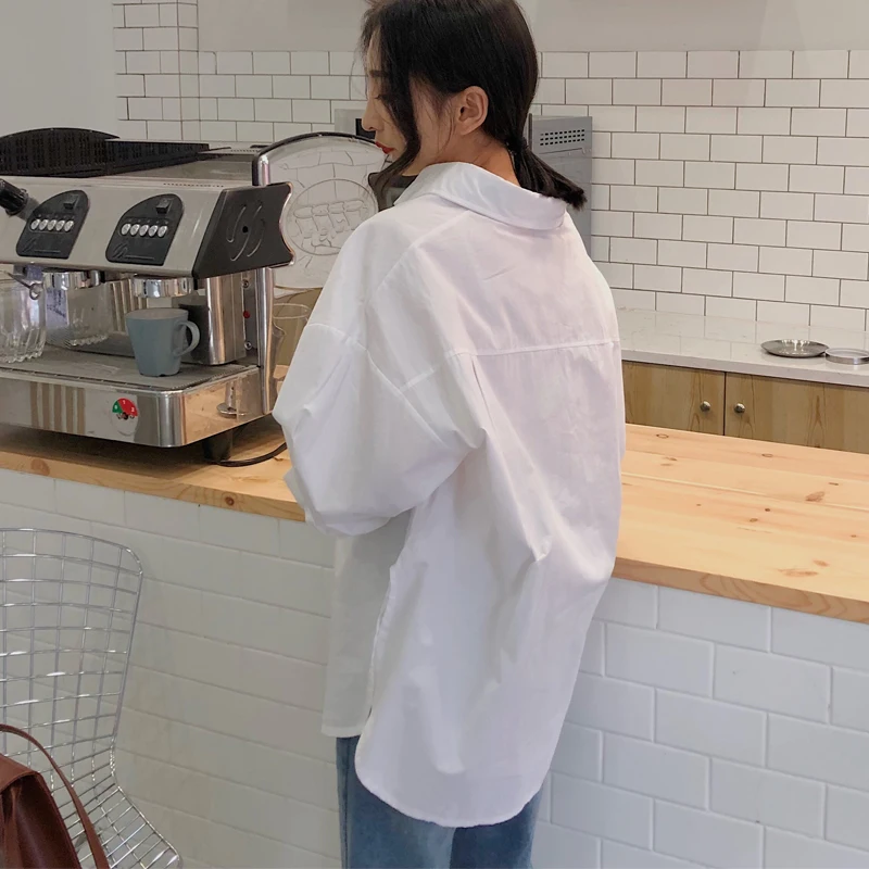 Women White Shirt 2024 Spring Autumn Vintage Ladies Tops Long Sleeve Casual Turn-down Collar Women's Loose Blouses 11456