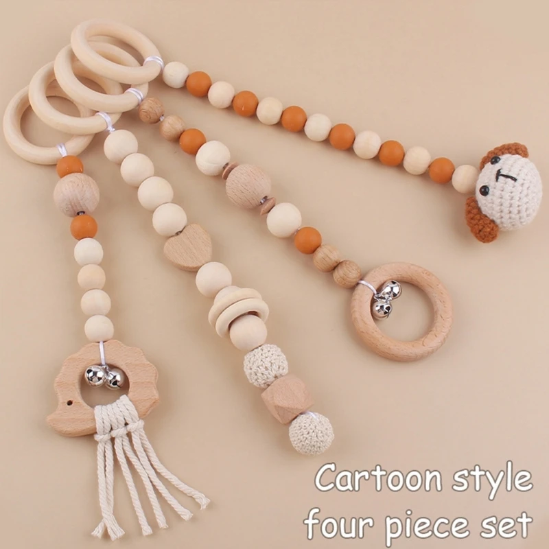 

4Pcs Baby Hanging Pendants Knitted Toy Teething Nursing Rattle Toy for Infant Toddler Newborn Stroller Hanging Toy